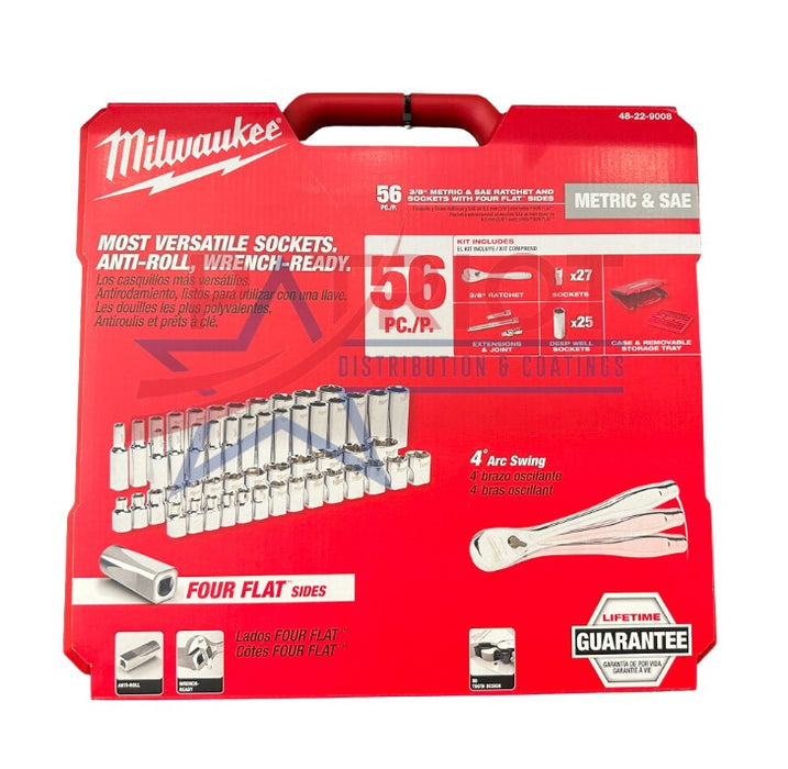 Milwaukee 48-22-9008 3/8" Drive 56pc Ratchet & Socket Set - SAE & Metric