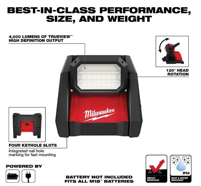 Milwaukee 2366-20 M18 ROVER Compact Lithium-Ion Dual Power 4000 Lumens Corded/ Cordless LED Flood Light (Tool Only)